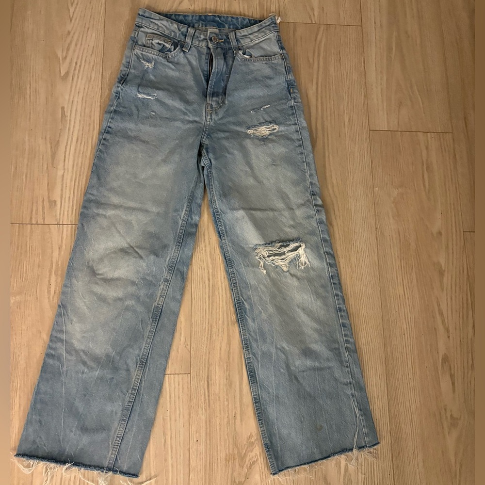 Distressed Denim Blue Mom Jeans